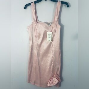 Allison & Kelly Pink Satin Rosette Mini Dress NWT Square Neck Cocktail Large